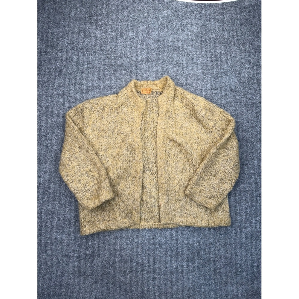 Vintage Knitting Needle Betty Degn Mohair Wool Cardigan Sweater Yellow Large
